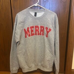 Gildan Heather Gray Sweatshirt with Red 'Merry' Design